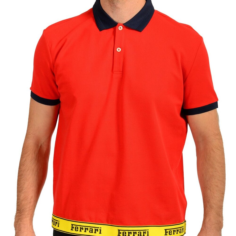 Scuderia Ferrari Men's Piquet Ferrari Tape Short Sleeve Polo Shirt US XL IT 54